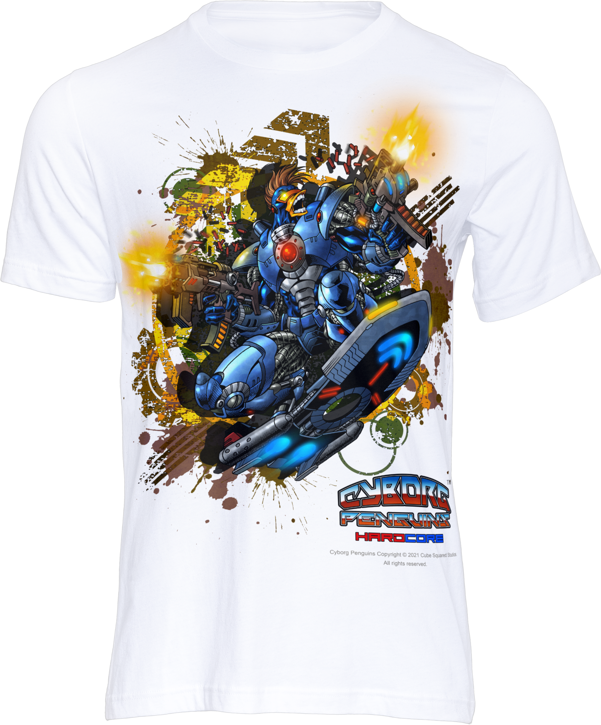 Mecha Warrior Surfboard Graphic T-Shirt — Futuristic Robot Skateboarding Tee