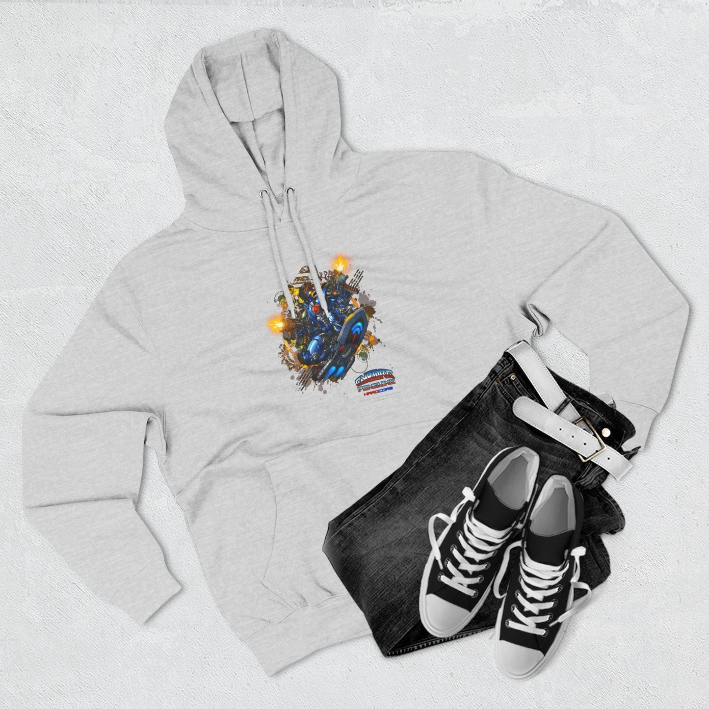 CHINSTRAP Battlefront — Sci‑Fi Mecha Graphic Fleece Pullover