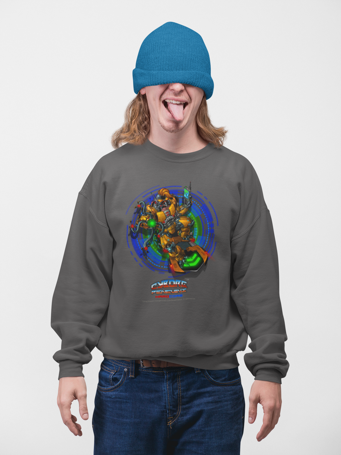 IQ Champion Sweatshirt — Retro Robot Gamer Graphic Crewneck for Sci‑Fi & Gaming Fans