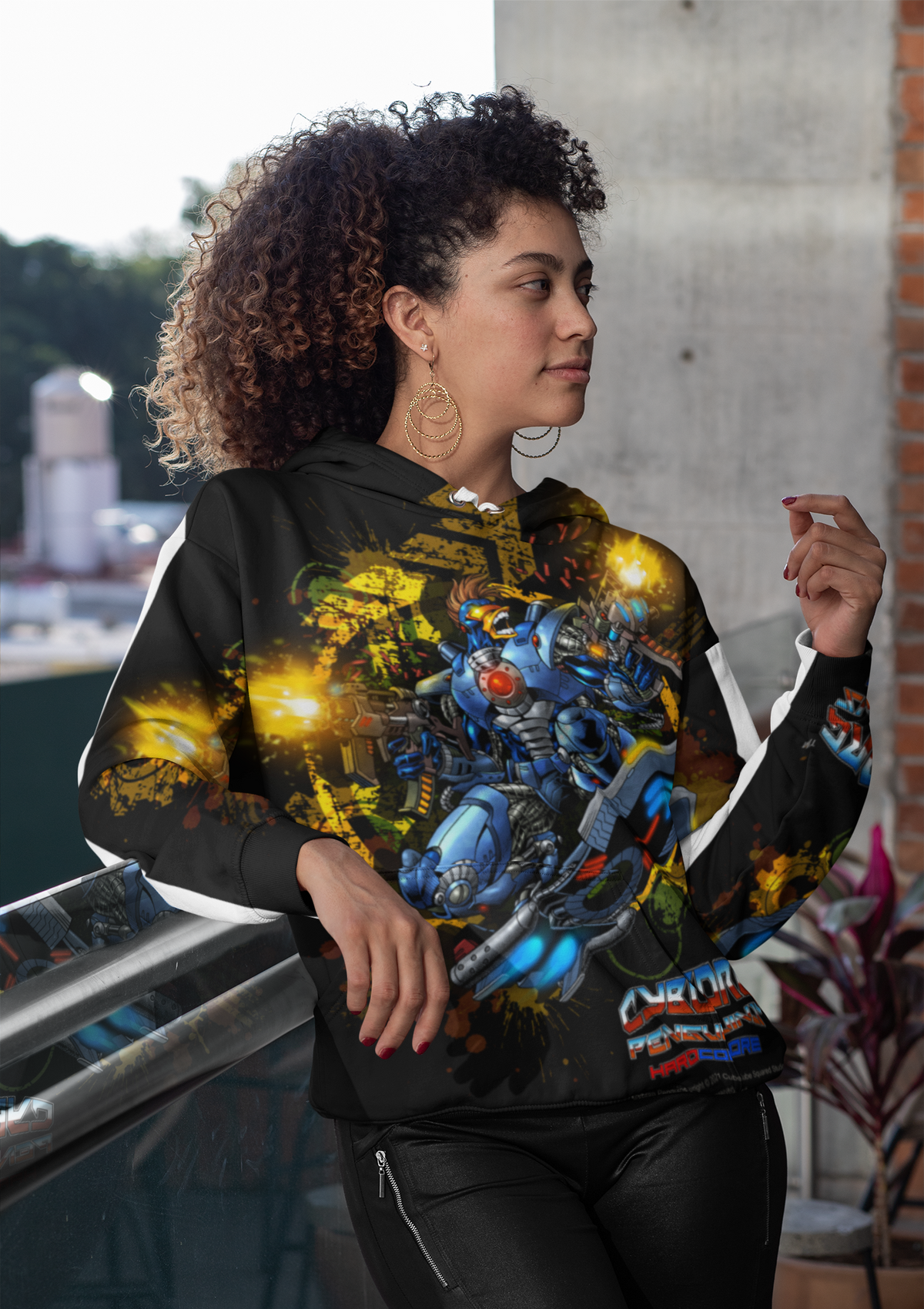 CHINSTRAP All Over Print Mech Hoodie —  Blue Mecha Warmup Pullover
