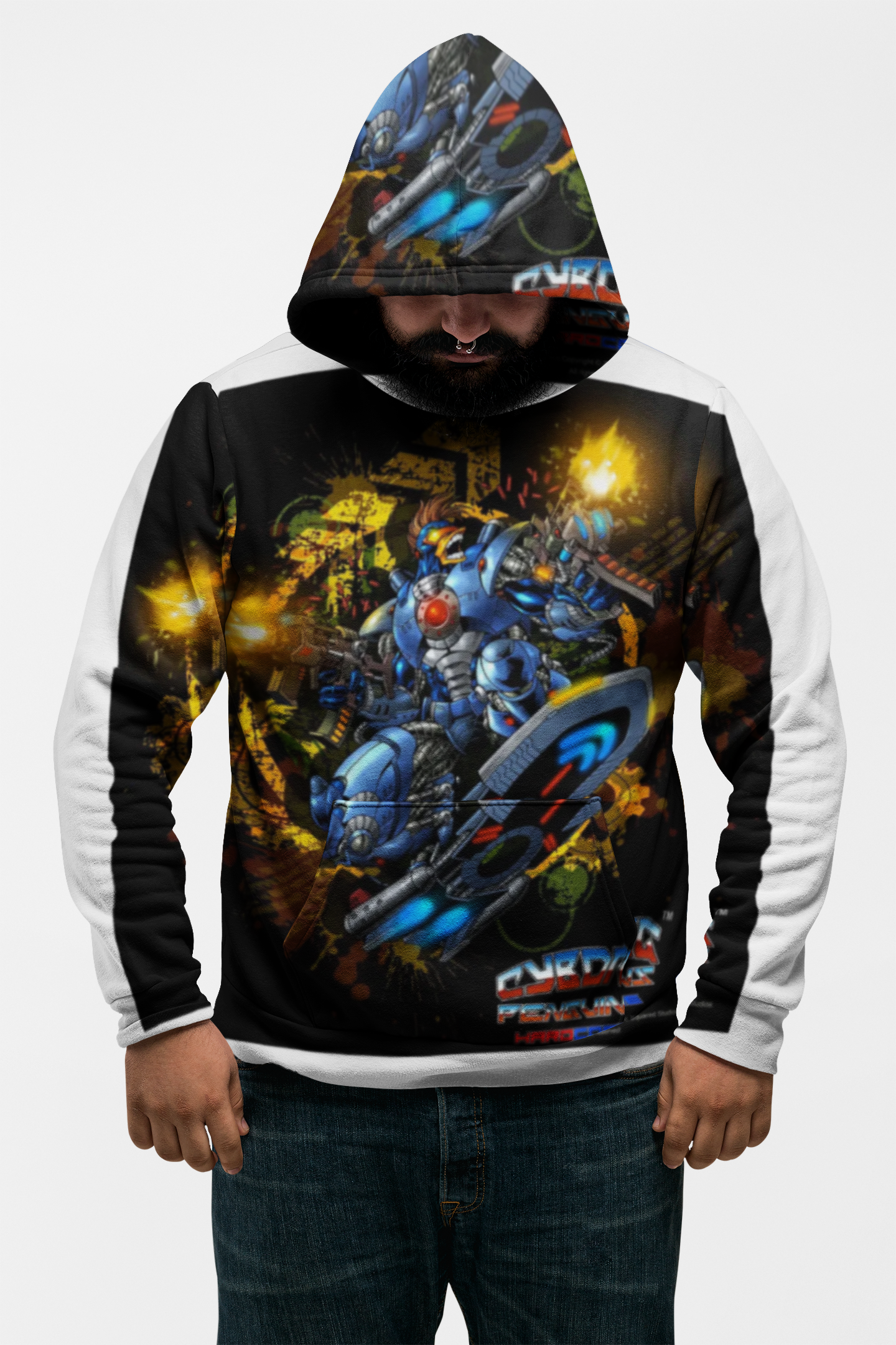 CHINSTRAP All Over Print Mech Hoodie —  Blue Mecha Warmup Pullover