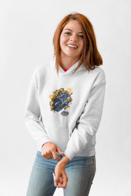 CHINSTRAP Battlefront — Sci‑Fi Mecha Graphic Fleece Pullover