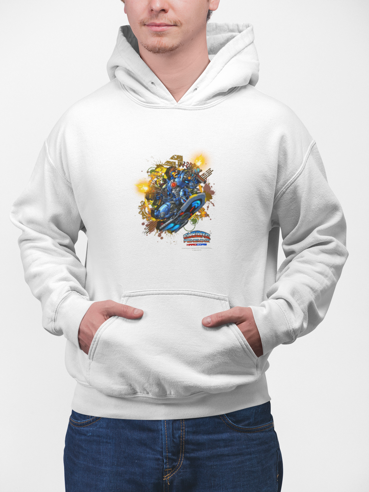 CHINSTRAP Battlefront — Sci‑Fi Mecha Graphic Fleece Pullover