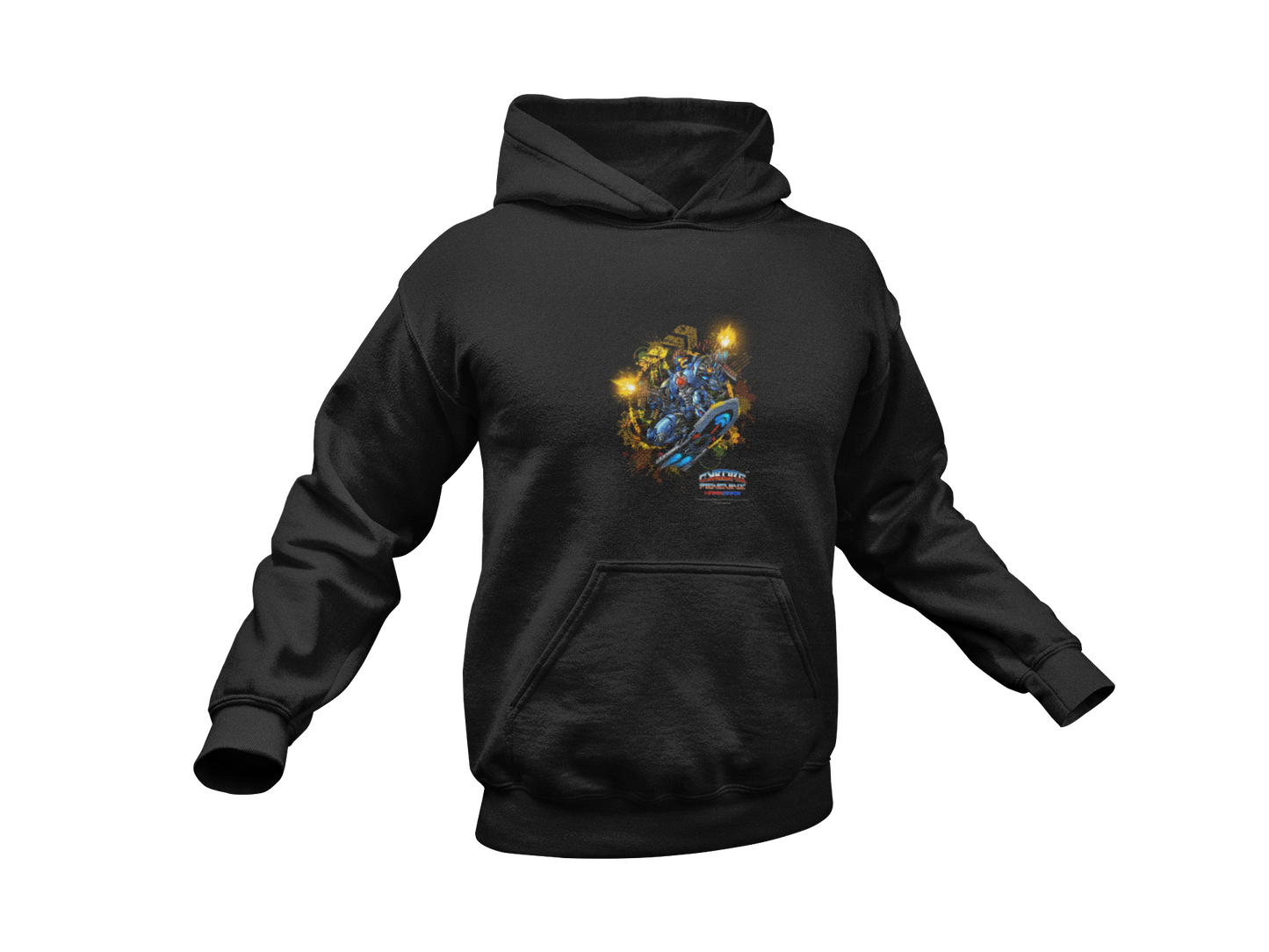 CHINSTRAP Battlefront — Sci‑Fi Mecha Graphic Fleece Pullover