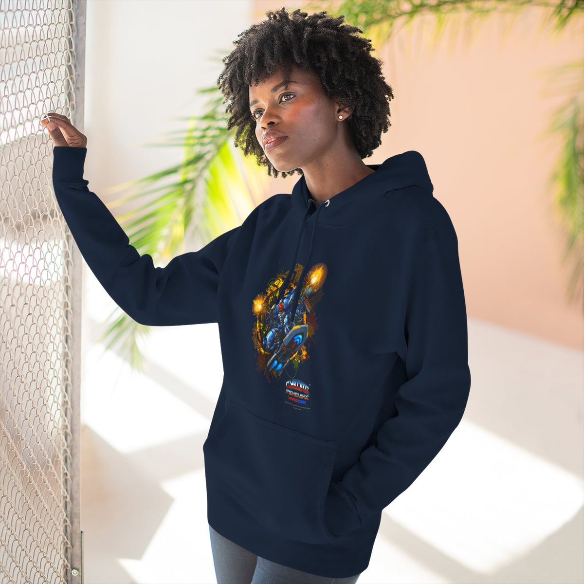 CHINSTRAP Battlefront — Sci‑Fi Mecha Graphic Fleece Pullover
