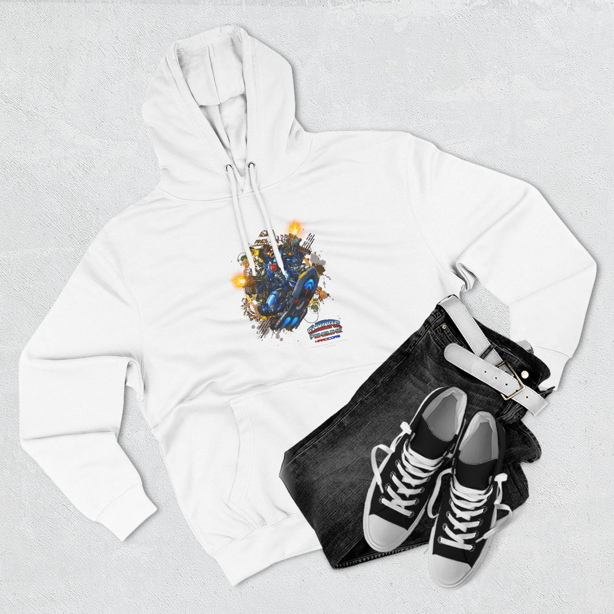 CHINSTRAP Battlefront — Sci‑Fi Mecha Graphic Fleece Pullover